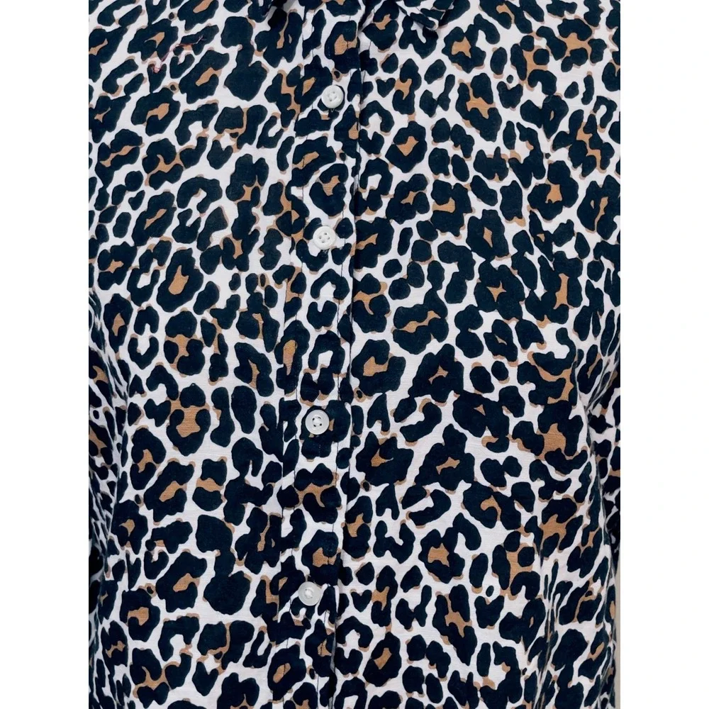 J.Crew Womens Leopard Print Slim Linen Cotton Button Down Shirt Size 4